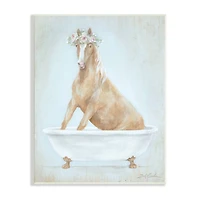 Stupell Industries Country Horse in Farm Bathtub Pink Floral Crown Wall Plaque