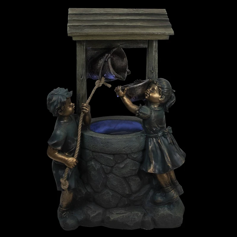 35" LED Children at a Wishing Well Water Fountain