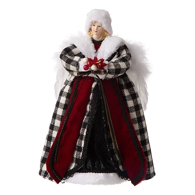 Glitzhome® 12" Black & White Plaid Angel Tree Topper