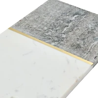 Hello Honey® 15" Gray and White Boho 2-Tone Marble Charcuterie or Cutting Board with Brass Inlay and Leather Tie