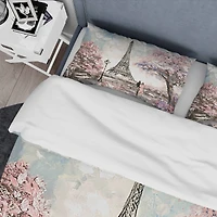Designart 'Eiffel with Pink Flowers' Global Inspired Bedding Set