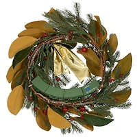 24" LED Berry Pre-Lit Magnolia Mixed Pine Wreath