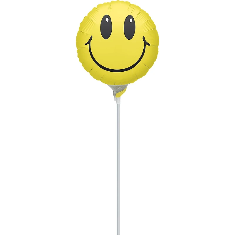 9" Yellow Smile Face Stick Balloon
