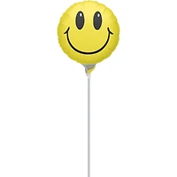 9" Yellow Smile Face Stick Balloon