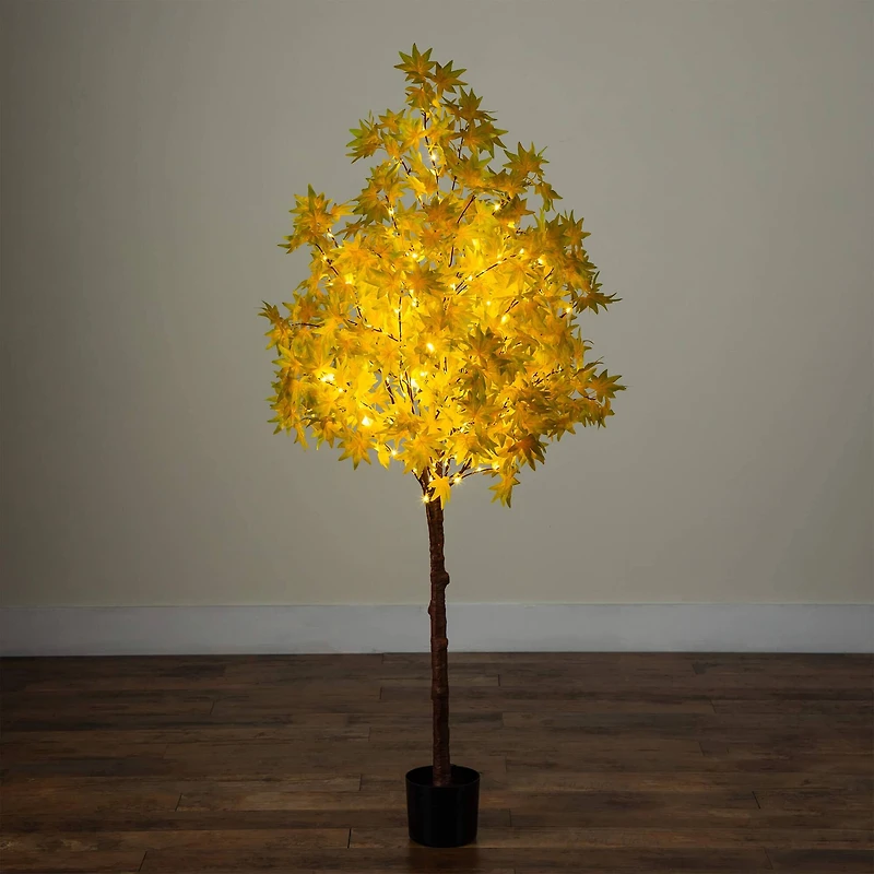 5ft. Pre-Lit Yellow Autumn Maple Artificial Fall Tree with 250 Warm White LED Lights