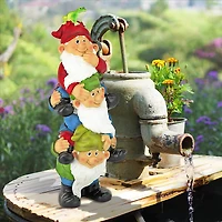 Design Toscano 16" Tower of Three Gnomes & Frog Statue