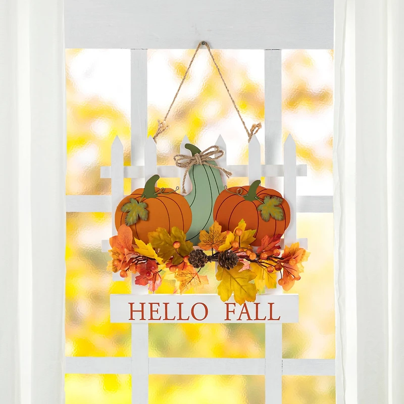 Glitzhome® 14" Fall Wooden Patch with Floral Door Hanger