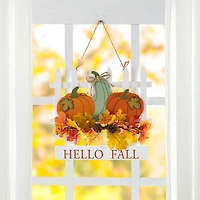 Glitzhome® 14" Fall Wooden Patch with Floral Door Hanger