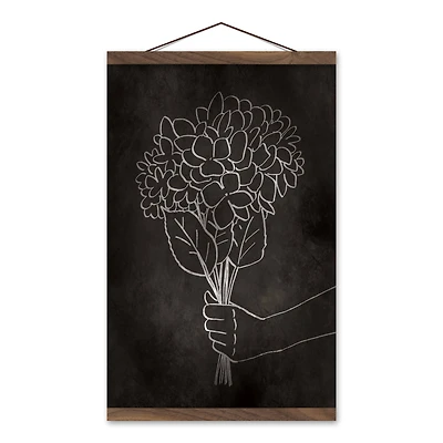 Monotone Line Drawing Teak Hanging Canvas