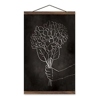 Monotone Line Drawing Teak Hanging Canvas