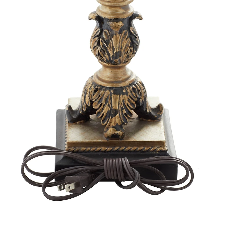 Set of 2 Tuscan Hexagonal Gold Metal and Polystone Floral Buffet Lamp, 32.50" x 11" x 11"