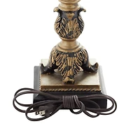 Set of 2 Tuscan Hexagonal Gold Metal and Polystone Floral Buffet Lamp, 32.50" x 11" x 11"