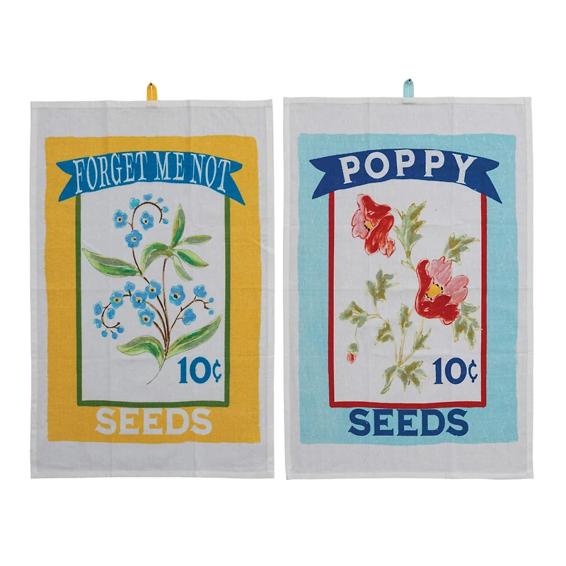 Hello Honey® Forget Me Not & Poppy Seeds Printed Cotton Tea Towels with Loop Set