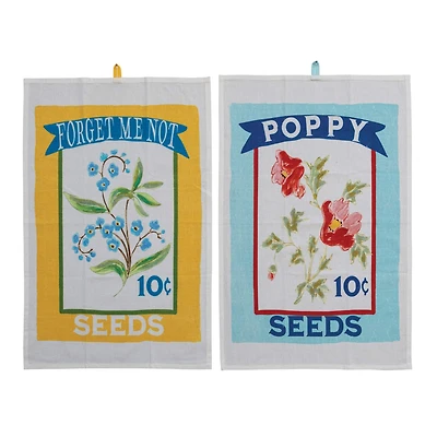 Hello Honey® Forget Me Not & Poppy Seeds Printed Cotton Tea Towels with Loop Set