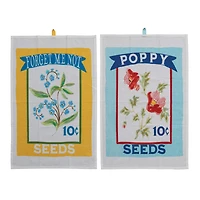 Hello Honey® Forget Me Not & Poppy Seeds Printed Cotton Tea Towels with Loop Set