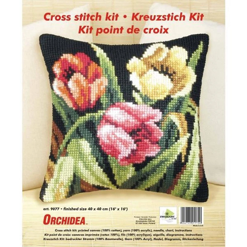 Orchidea Cushion Cross Stitch Kit Tumbling Tulips