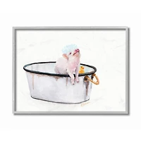 Stupell Industries Piggy Bath with Rubber Ducky Adorable Farm Animal in Gray Frame Wall Art
