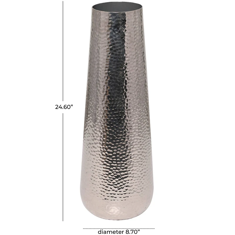 25" Silver Aluminum Tall Hammered Vase