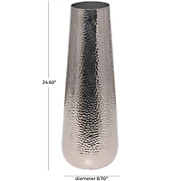 25" Silver Aluminum Tall Hammered Vase