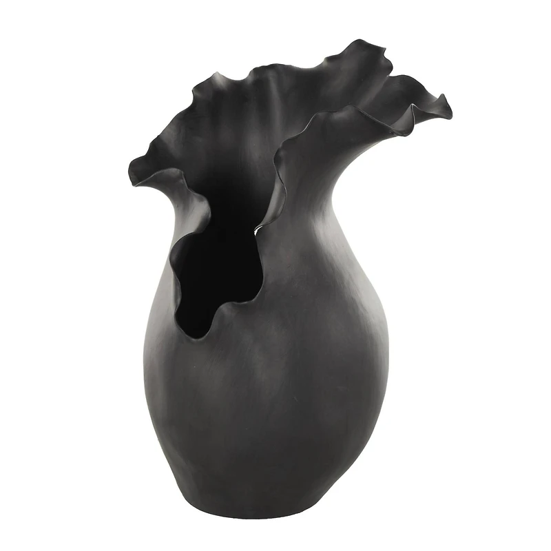 16" Black Abstract Wavy Ceramic Vase