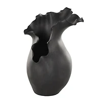 16" Black Abstract Wavy Ceramic Vase