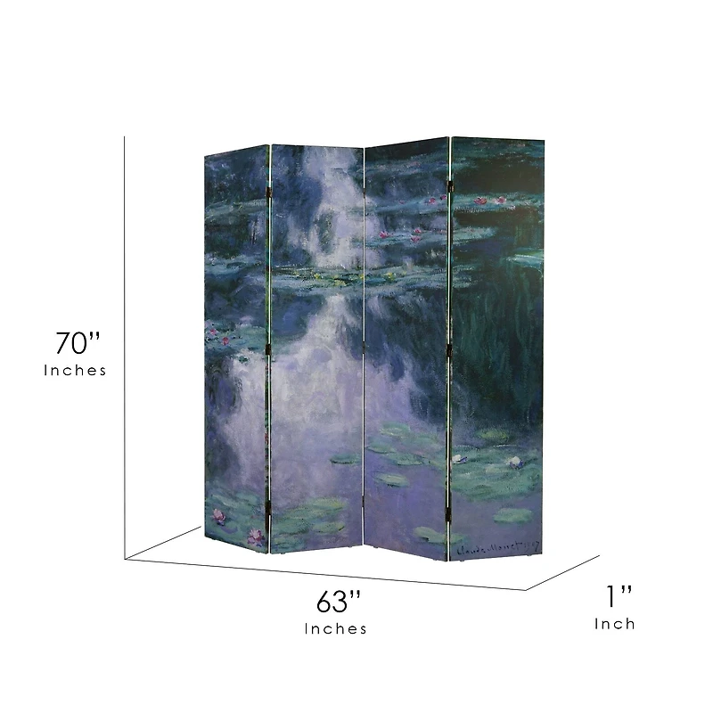 American Art Decor™ 6ft. Double-Sided 4-Panel Monet Water Lilies and Japanese Footbridge Canvas Privacy Screen