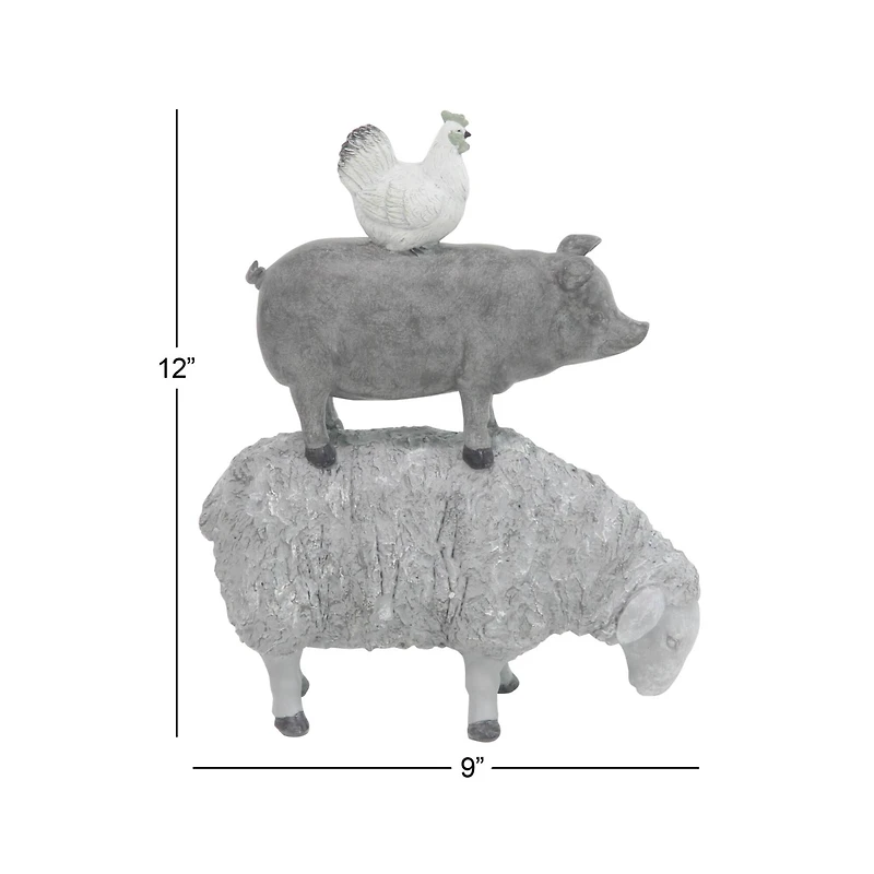Grey Polystone Sculpture, Stacking Animals 12" x 9" x 4"