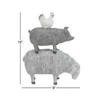 Grey Polystone Sculpture, Stacking Animals 12" x 9" x 4"