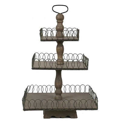 Hello Honey® 27" Gray Wood 3-Tier Tray