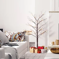 4ft. Pre-Lit Flocked Brown Artificial Twig Tree, White Lights