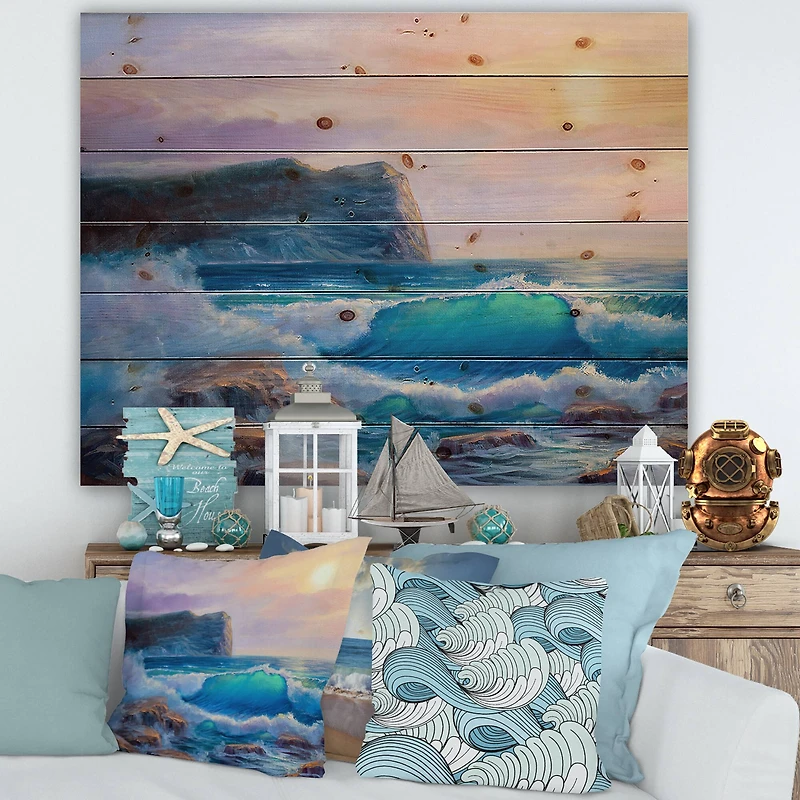 Designart - Blue Waves Breaking At The Beach III