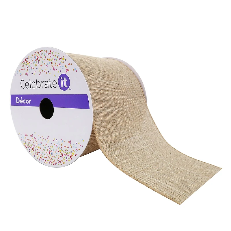 4" x 18ft. Faux Linen Wired Ribbon by Celebrate It™ Specialty
