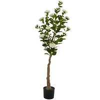 4.5ft. Green Faux Camellia Foliage Artificial Tree with Black Plastic Pot