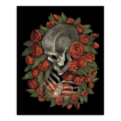 Skeleton Profile in Roses Canvas Wall Art