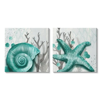 Stupell Industries Turquoise Pop Sea Floor Diamond Pattern Grey Coral Canvas Wall Art