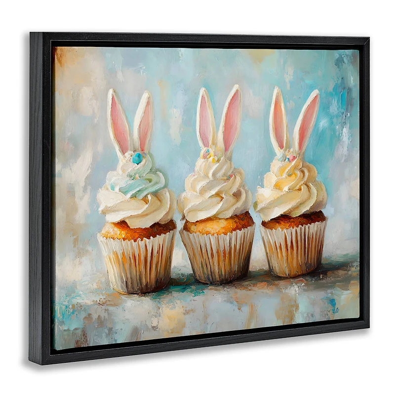 Stupell Industries Festive Bunny Ear Cupcakes Floating Frame Wall Art