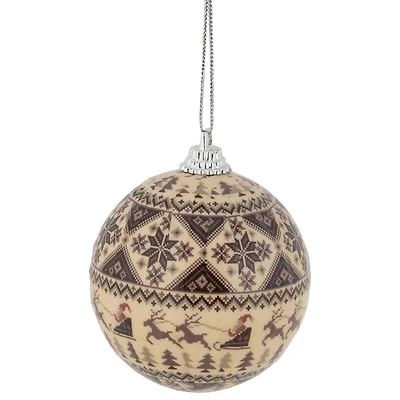 14ct. 2.25" Brown Nordic Print Decoupage Christmas Ball Ornament Set