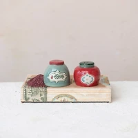 Hello Honey® Holly & Ornament Hand-Painted Stoneware Salt & Pepper Shaker Set