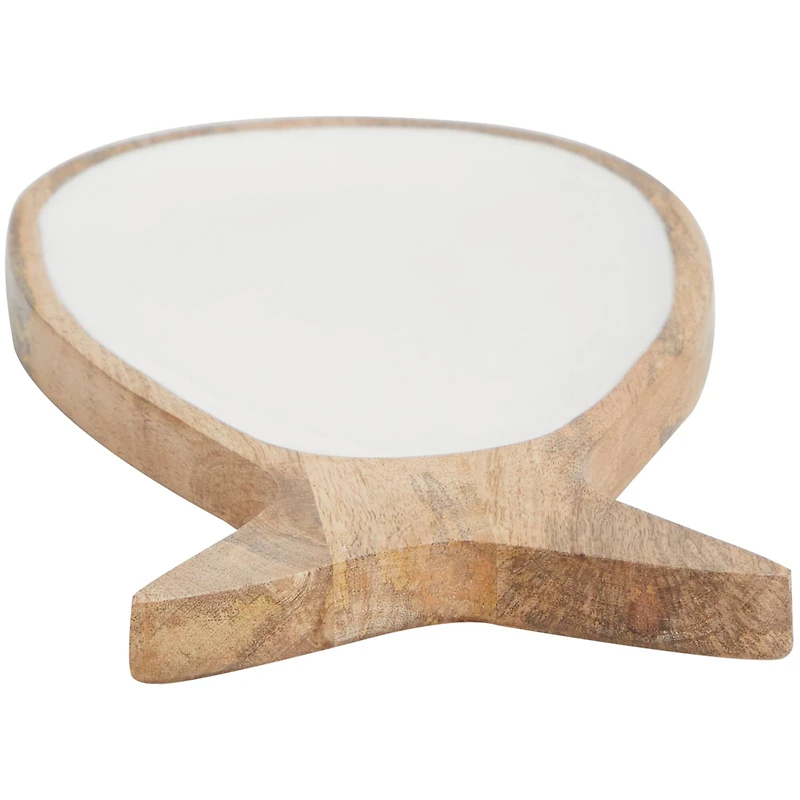20" Mango Wood Fish Tray with White Enameled Interior