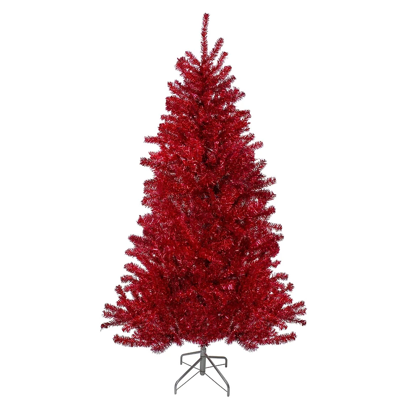 7ft. Unlit Metallic Red Tinsel Artificial Christmas Tree