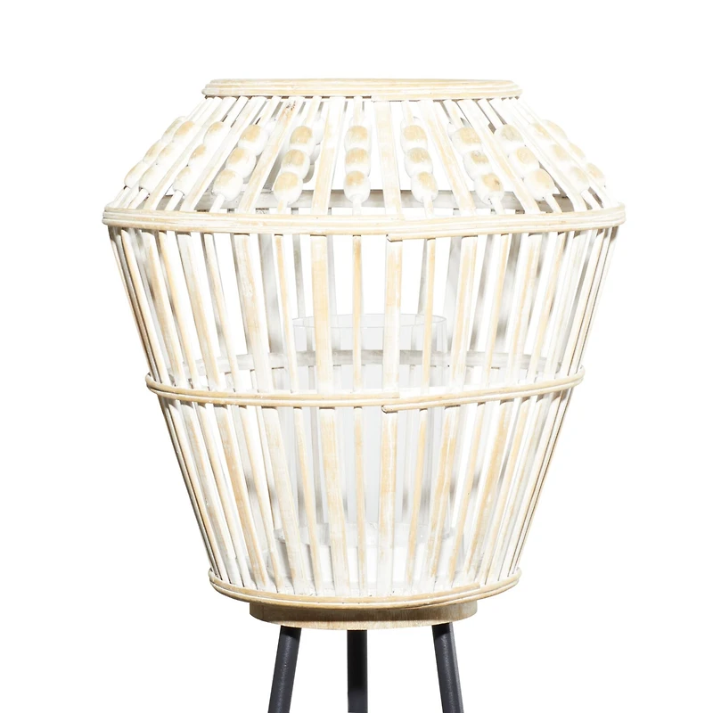 White Metal Natural Lantern, 55" x 13" x 13"