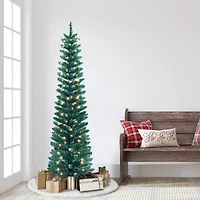 6ft. Pre-Lit Green Tinsel Artificial Christmas Tree, Clear Lights