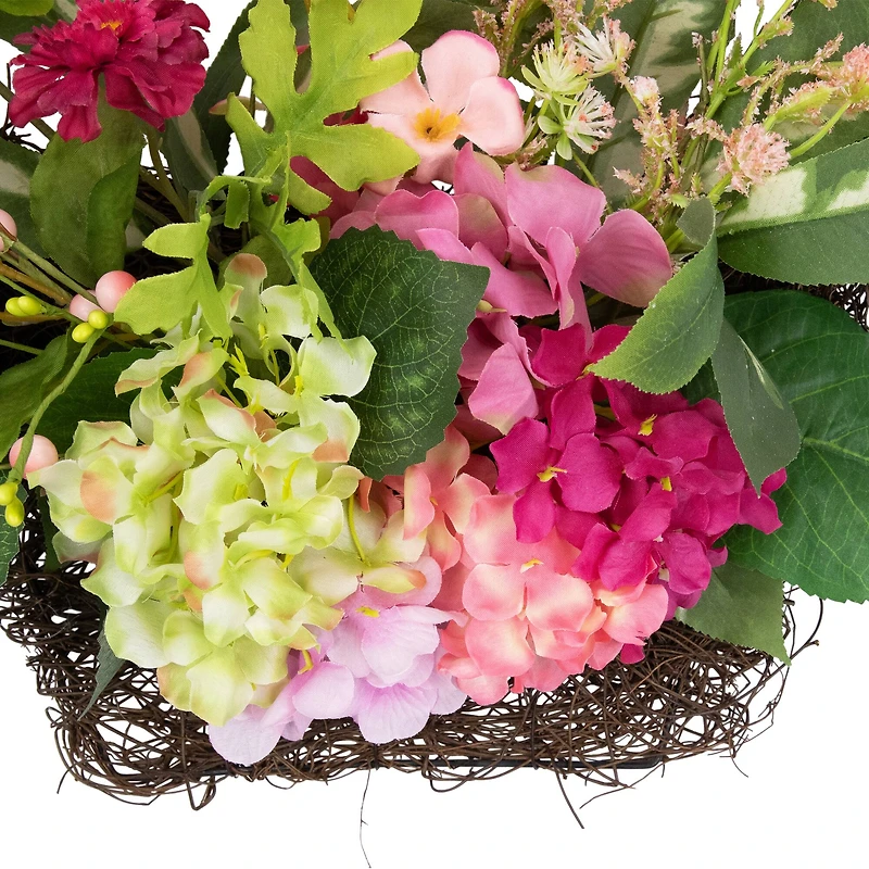 16" Leafy Pink Hydrangea Floral Spring Hanging Basket