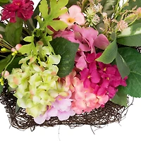 16" Leafy Pink Hydrangea Floral Spring Hanging Basket