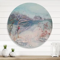 Designart - Winter Trees River and Birds
