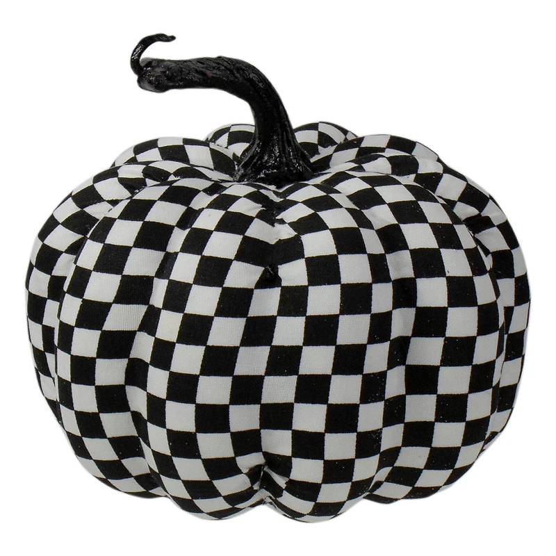 6.5" White & Black Plaid Fall Harvest Tabletop Pumpkin