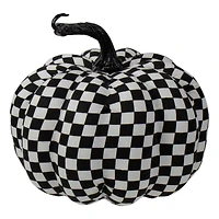 6.5" White & Black Plaid Fall Harvest Tabletop Pumpkin