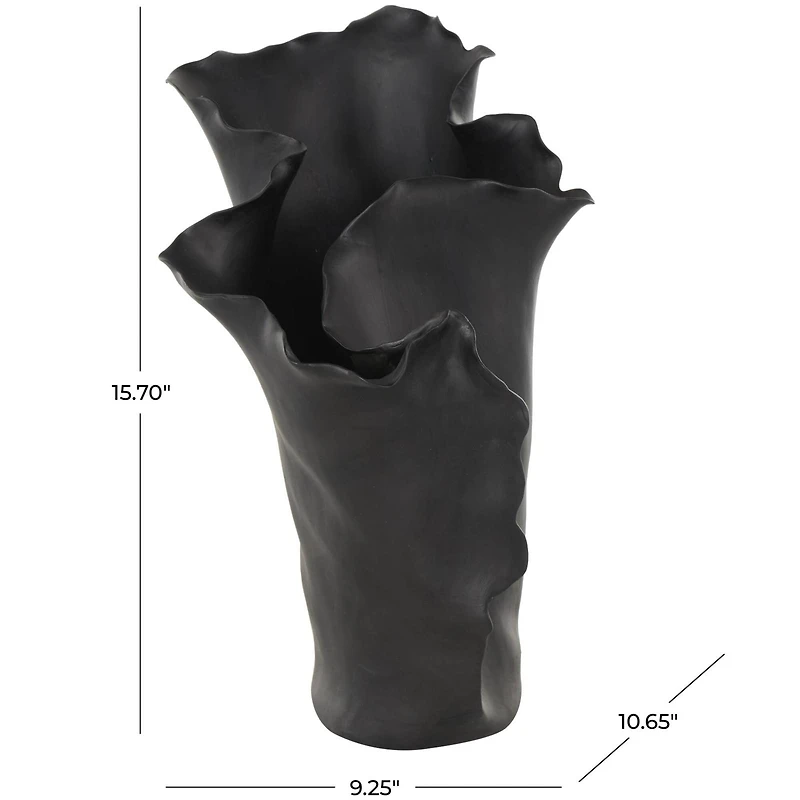 Black 16" Ceramic Floral Abstract Vase