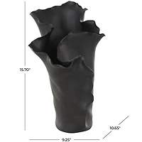 Black 16" Ceramic Floral Abstract Vase