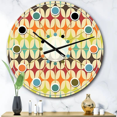 Designart 'Abstract Retro Geometric Pattern V Mid-Century Modern Wall Clock